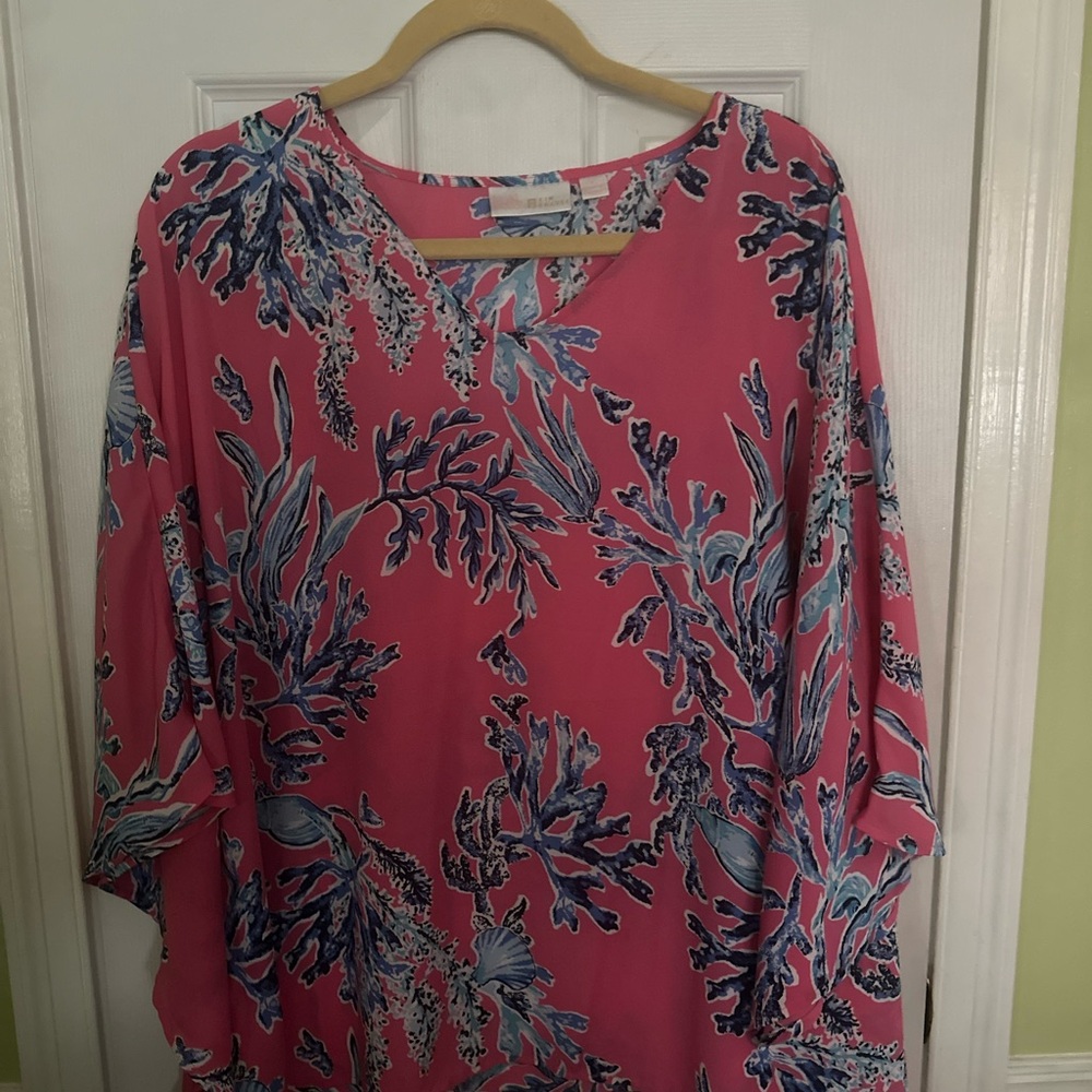 Belle by Kim Gravel Pink and Blue Floral Kimono Sleeve Blouse